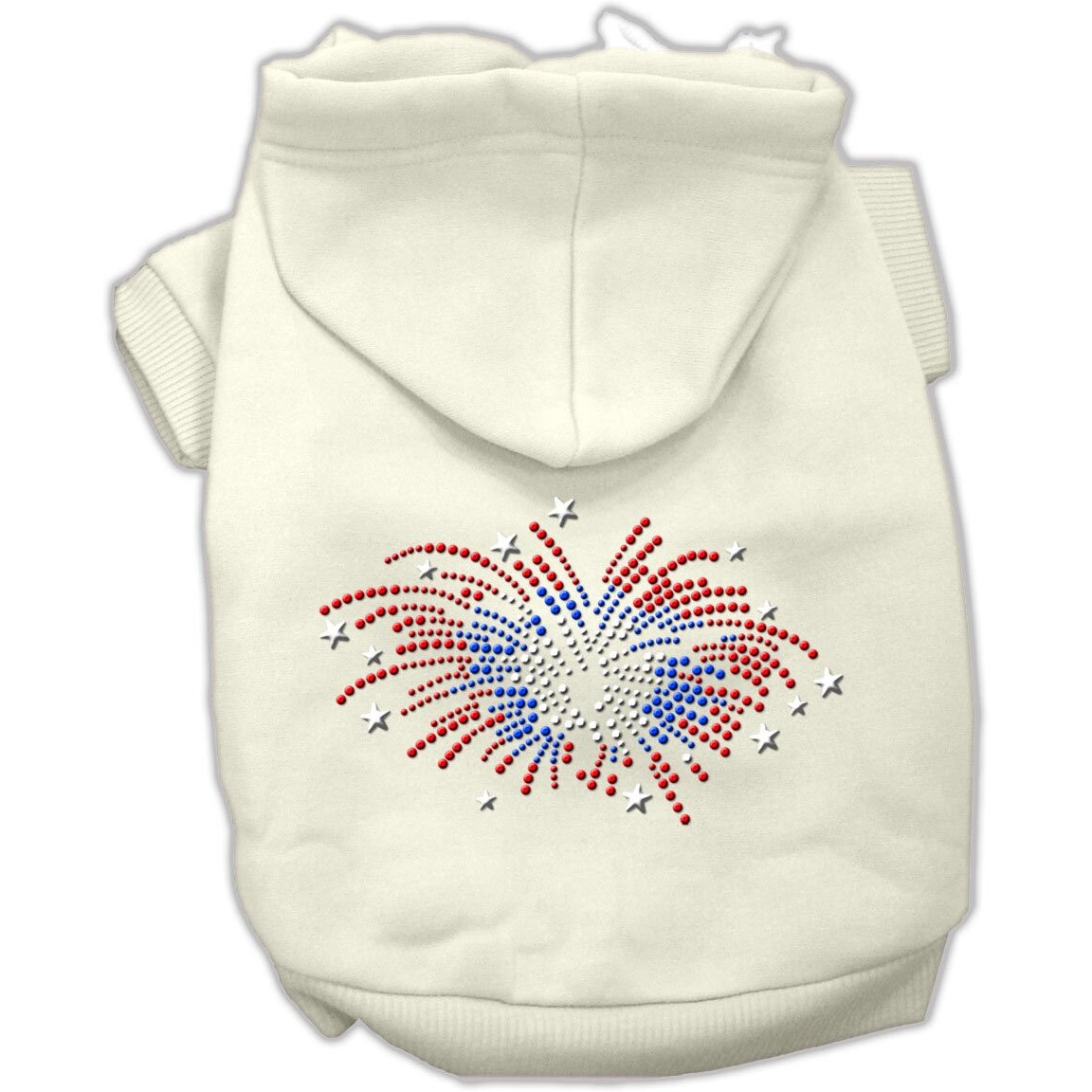 Pet, Dog & Cat Hoodie Rhinestone, &quotFireworks" Cream XS (0-3 lbs.)