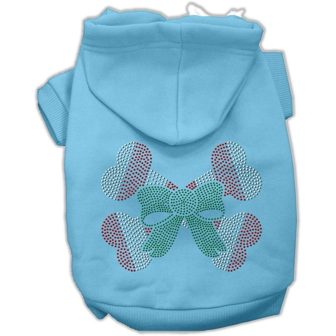Christmas Pet Dog & Cat Hoodie Rhinestone, &quotCandy Cane Crossbones" Baby Blue 3XL (25-35 lbs.)