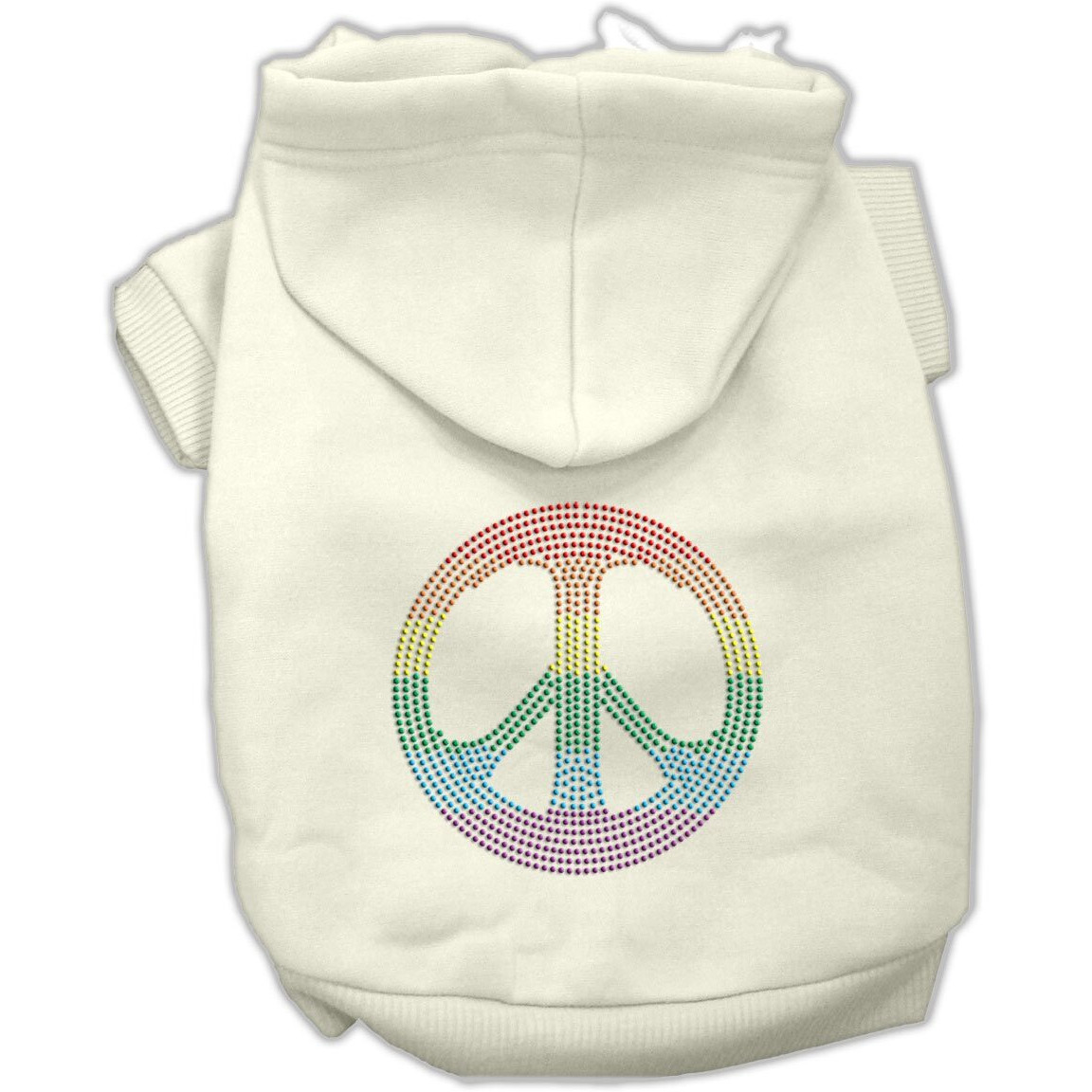 Pet, Dog & Cat Hoodie Rhinestone, &quotRasta Peace Sign" Cream SM (3-6 lbs.)