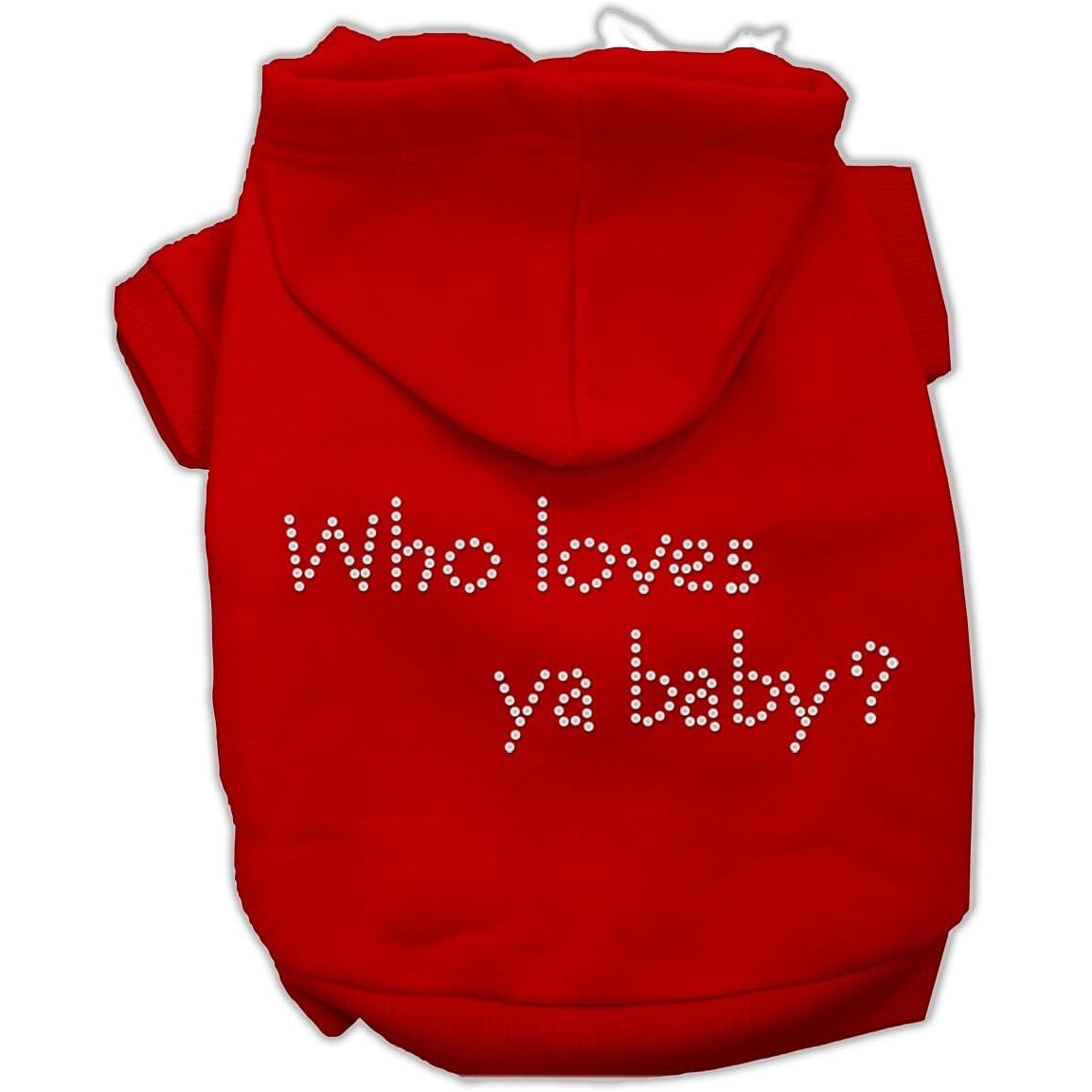Pet, Dog & Cat Hoodie Rhinestone, &quotWho Loves Ya Baby" Red MD (6-10 lbs.)
