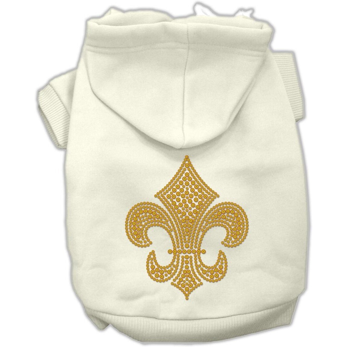 Pet, Dog & Cat Hoodie Rhinestone, &quotGold Fleur De Lis" Cream SM (3-6 lbs.)
