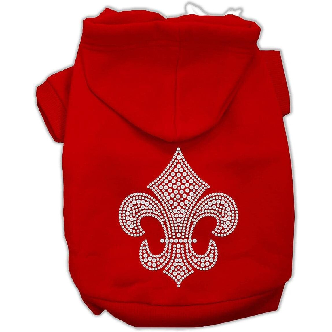 Silver Fleur De Lis Rhinestone Dog, Cat, or Pet Hoodie Red SM (3-6 lbs.)