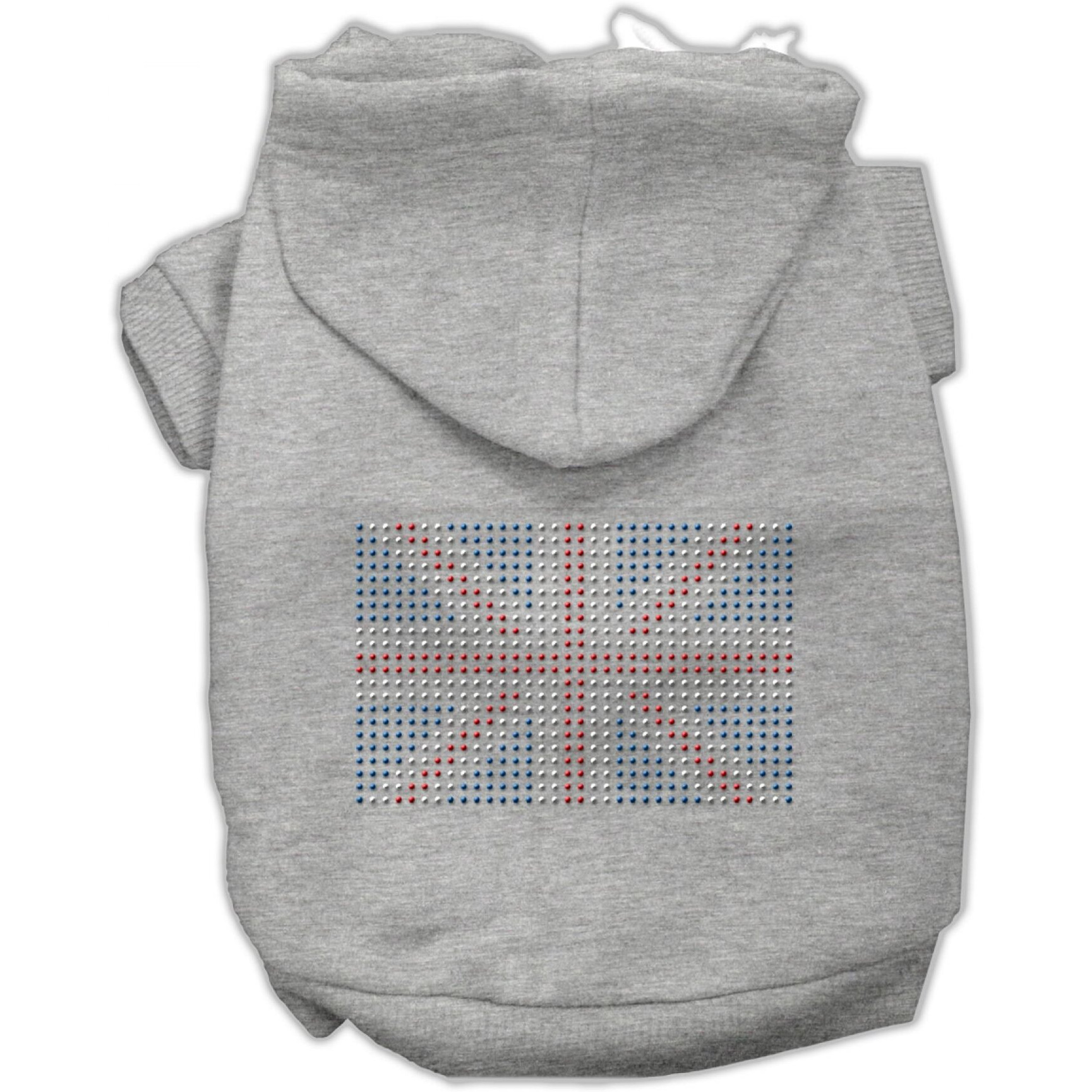 Pet, Dog & Cat Hoodie Rhinestone, &quotBritish Flag" Gray MD (6-10 lbs.)