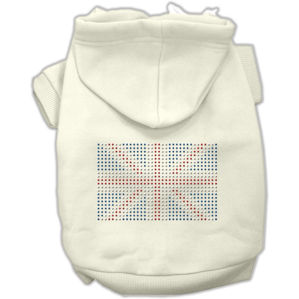 Pet, Dog & Cat Hoodie Rhinestone, &quotBritish Flag" Cream MD (6-10 lbs.)
