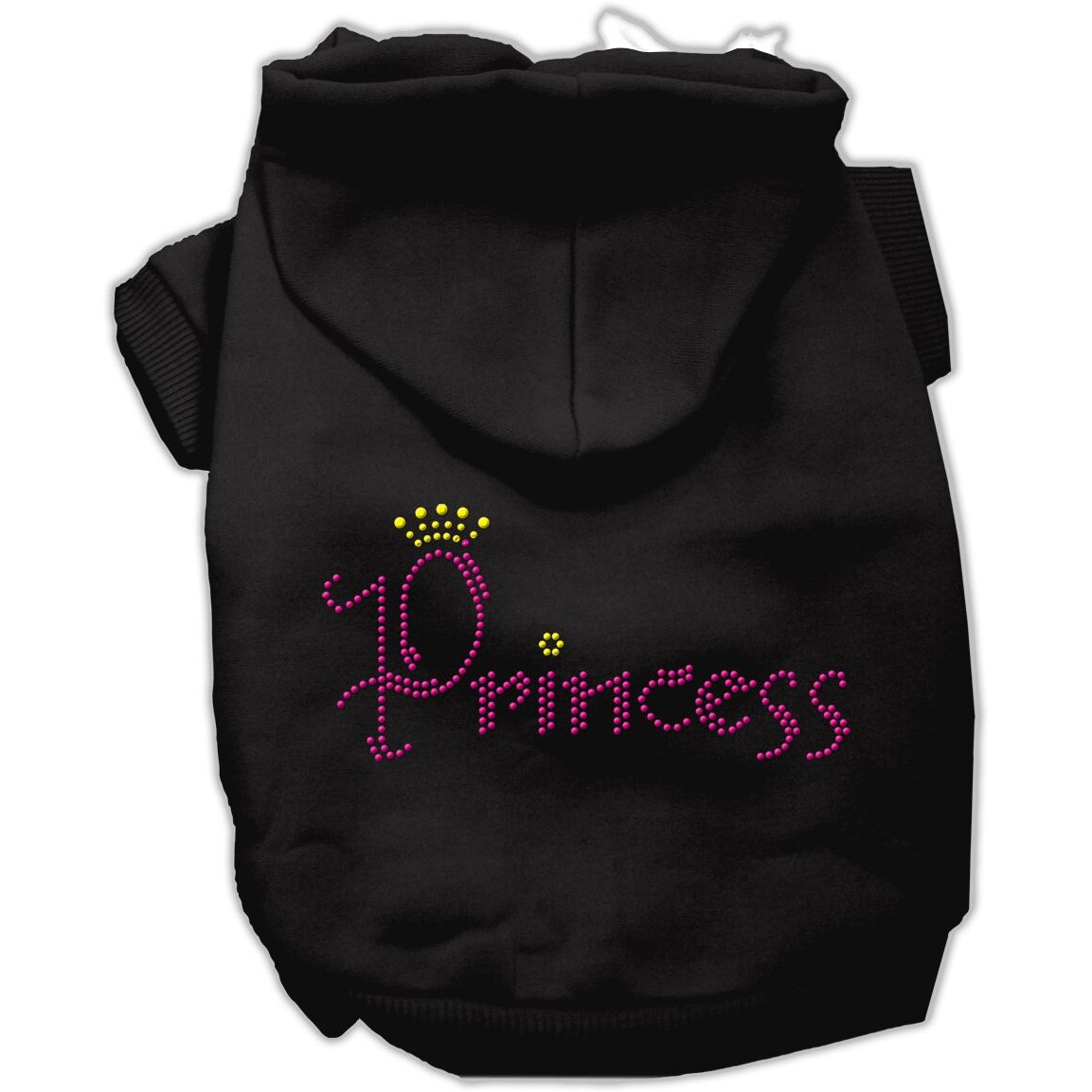 Pet, Dog & Cat Hoodie Rhinestone, &quotPrincess" Black SM (3-6 lbs.)
