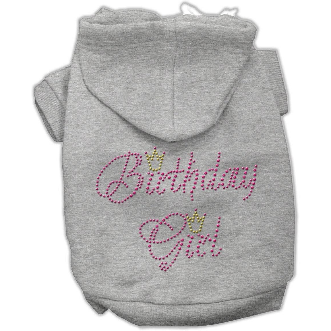 Pet, Dog & Cat Hoodie Rhinestone, &quotBirthday Girl" Gray SM (3-6 lbs.)