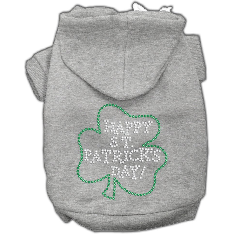 Pet Dog & Cat Hoodie Rhinestone, &quotHappy St. Patrick's Day" Gray XS (0-3 lbs.)