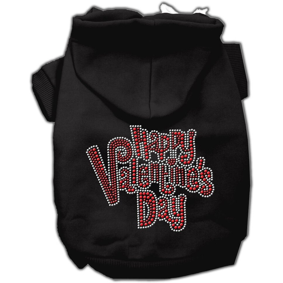 Pet, Dog & Cat Hoodie Rhinestone, &quotHappy Valentine's Day" Black MD (6-10 lbs.)