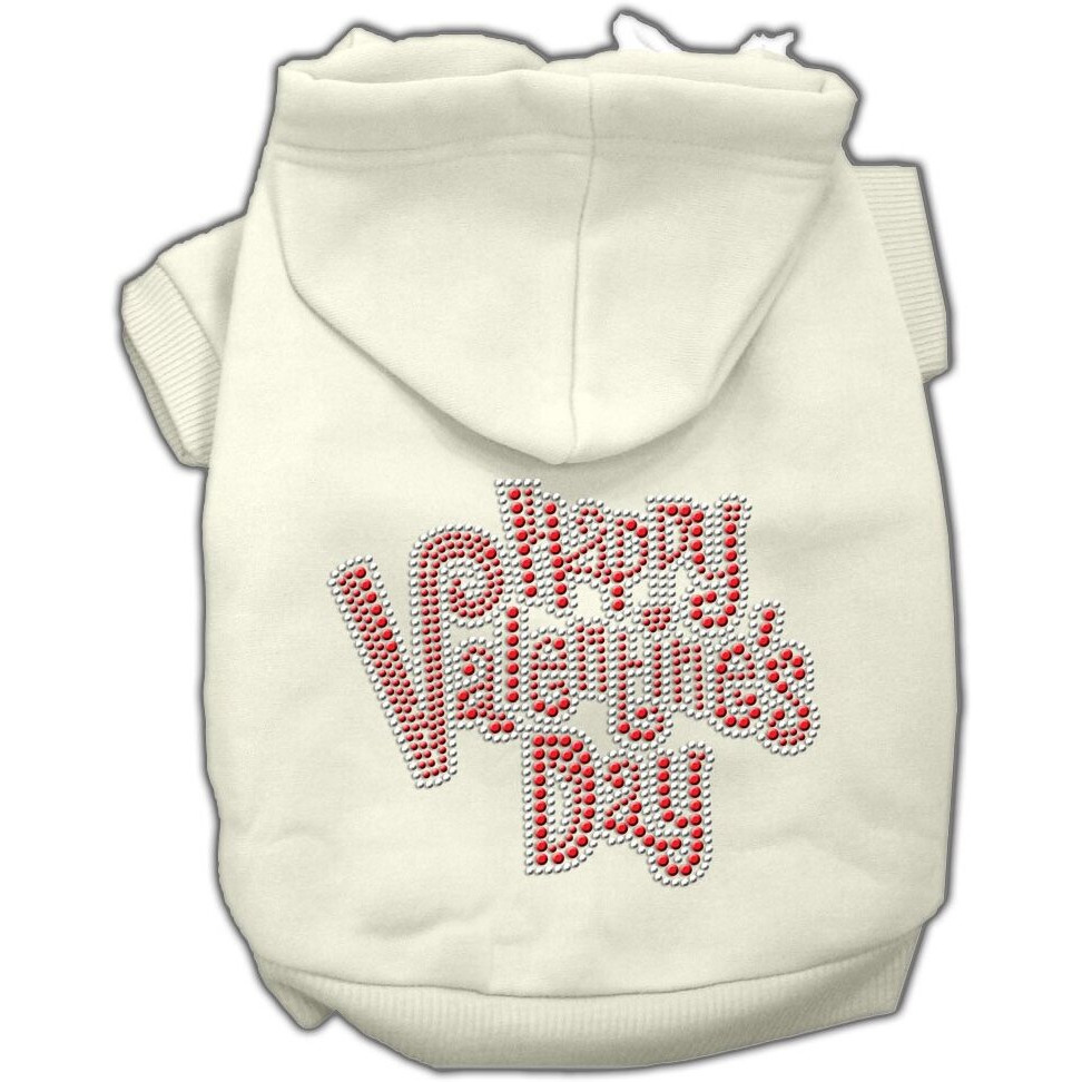 Pet, Dog & Cat Hoodie Rhinestone, &quotHappy Valentine's Day" Cream MD (6-10 lbs.)
