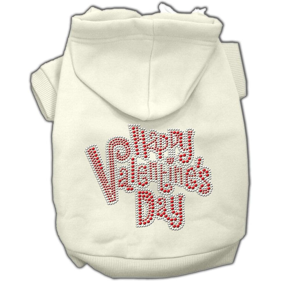 Pet, Dog & Cat Hoodie Rhinestone, &quotHappy Valentine's Day" Cream LG (10-14 lbs.)