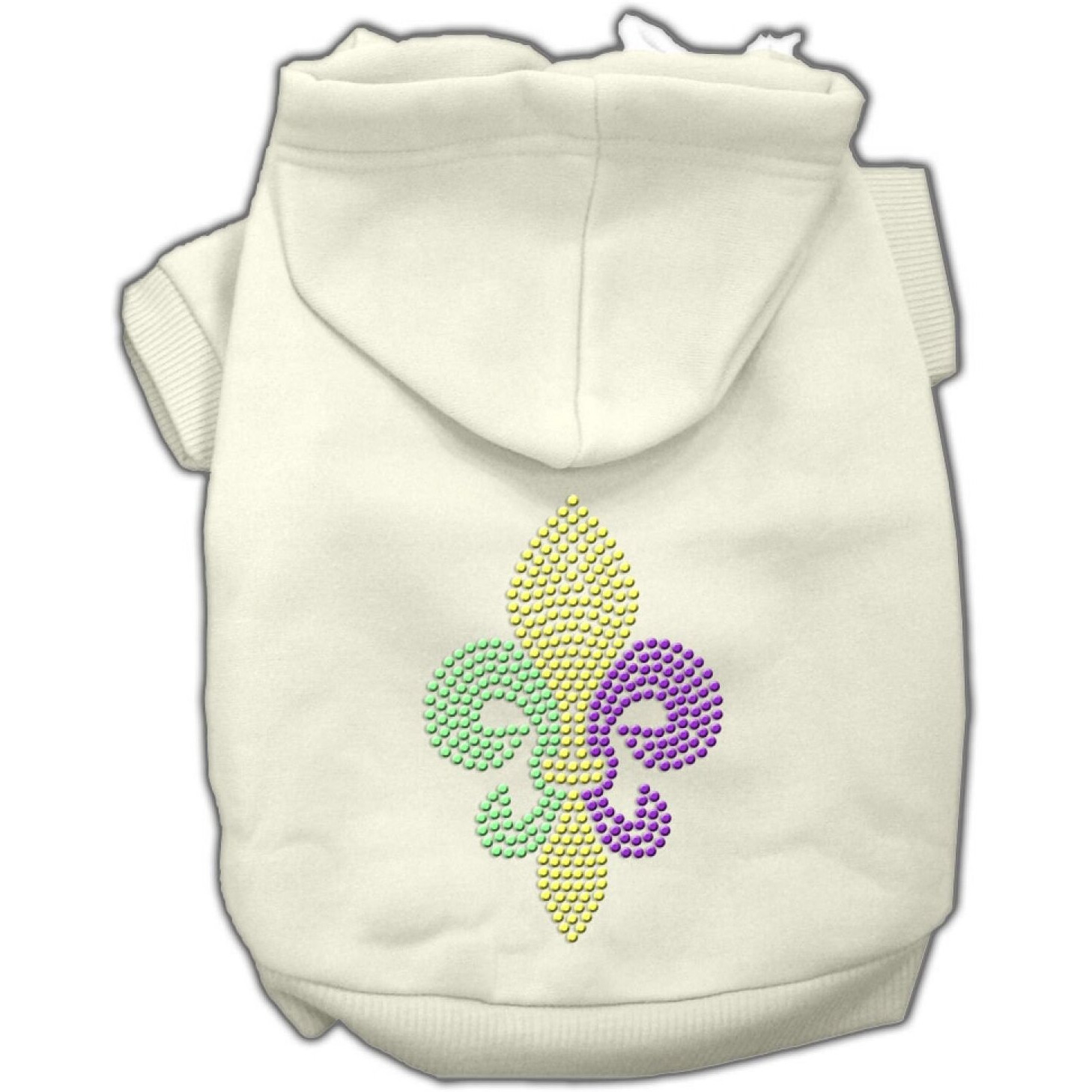 Pet, Dog & Cat Hoodie Rhinestone, &quotMardi Gras Fleur De Lis" Cream SM (3-6 lbs.)