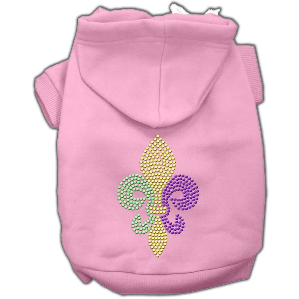 Mirage Pet Products 12" Mardi Gras Fleur De Lis Rhinestone Hoodies, Medium, Pink