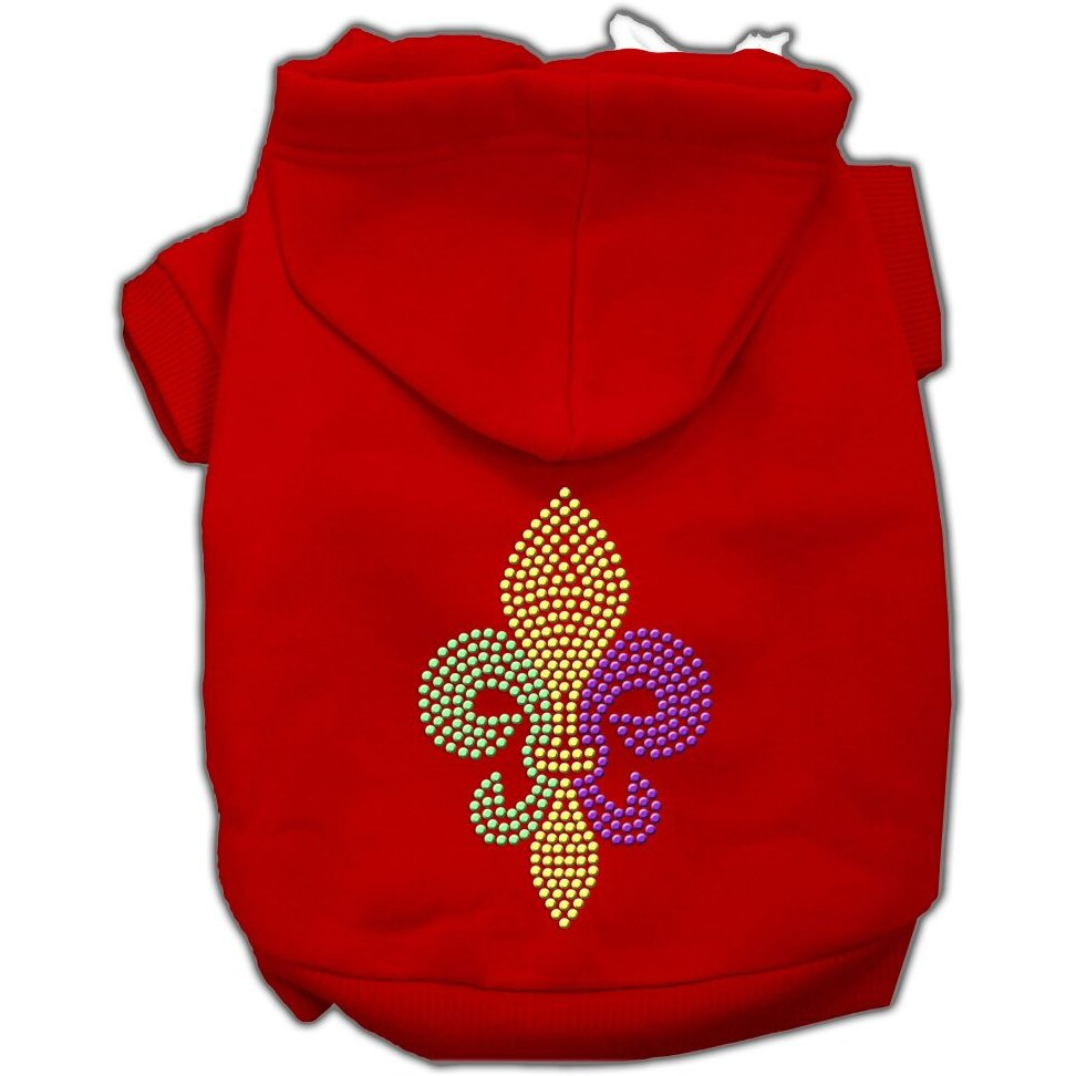 Pet, Dog & Cat Hoodie Rhinestone, &quotMardi Gras Fleur De Lis" Red LG (10-14 lbs.)