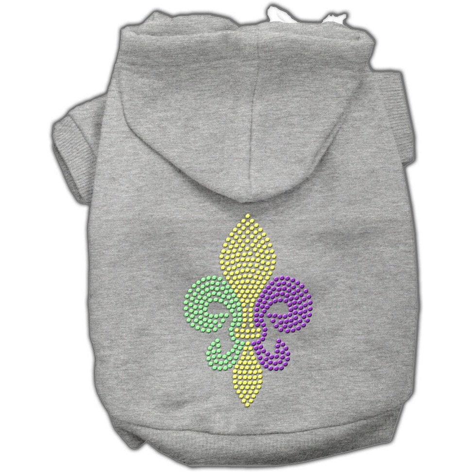 Pet, Dog & Cat Hoodie Rhinestone, &quotMardi Gras Fleur De Lis" Gray SM (3-6 lbs.)
