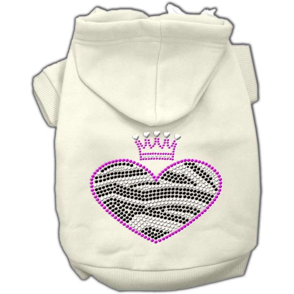 Pet, Dog & Cat Hoodie Rhinestone, &quotZebra Heart" Cream XS (0-3 lbs.)