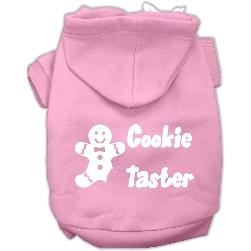 Christmas Pet Dog & Cat Hoodie Screen Printed, &quotCookie Taster" Light Pink MD (6-10 lbs.)