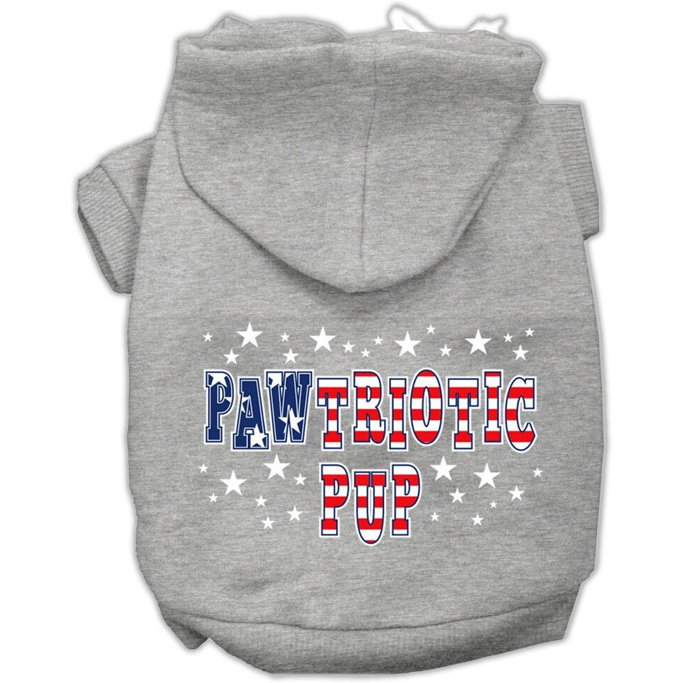Pet Dog & Cat Hoodie Screen Printed, &quotPawtriotic Pup" Gray LG (10-14 lbs.)