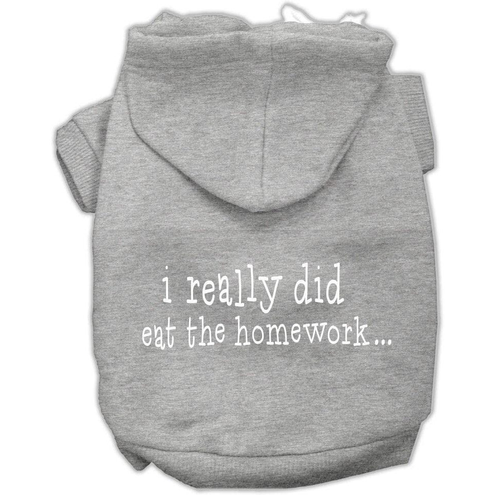 Pet Dog & Cat Hoodie Screen Printed, &quotI Really Did Eat The Homework" Gray LG (10-14 lbs.)