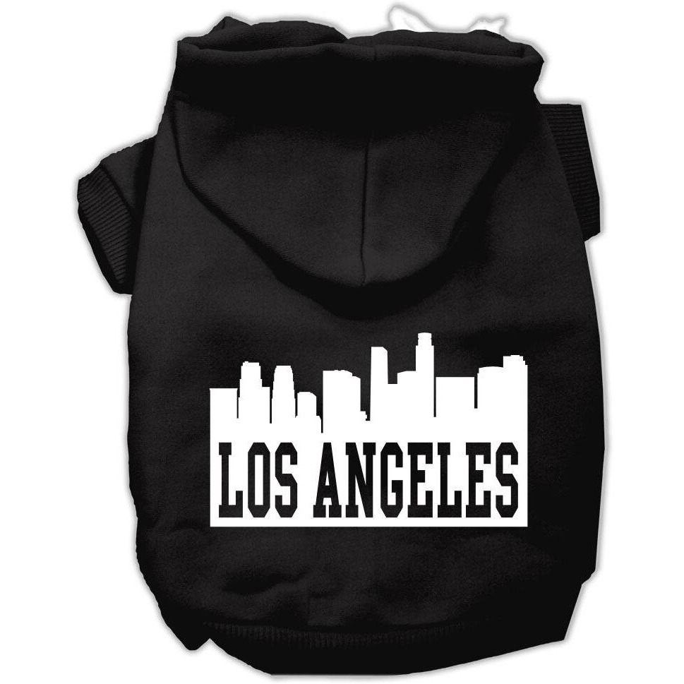 Pet Dog & Cat Hoodie Screen Printed, &quotLos Angeles Skyline" Black SM (3-6 lbs.)