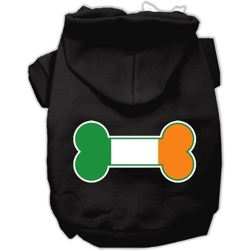 Pet Dog & Cat Hoodie Screen Printed, &quotBone Shaped Ireland Flag" Black MD (6-10 lbs.)