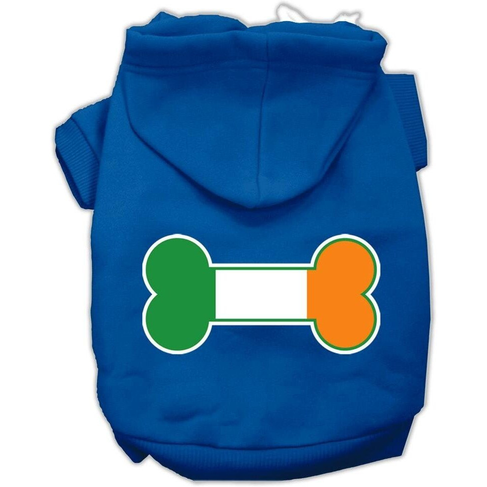 Pet Dog & Cat Hoodie Screen Printed, &quotBone Shaped Ireland Flag" Blue XS (0-3 lbs.)