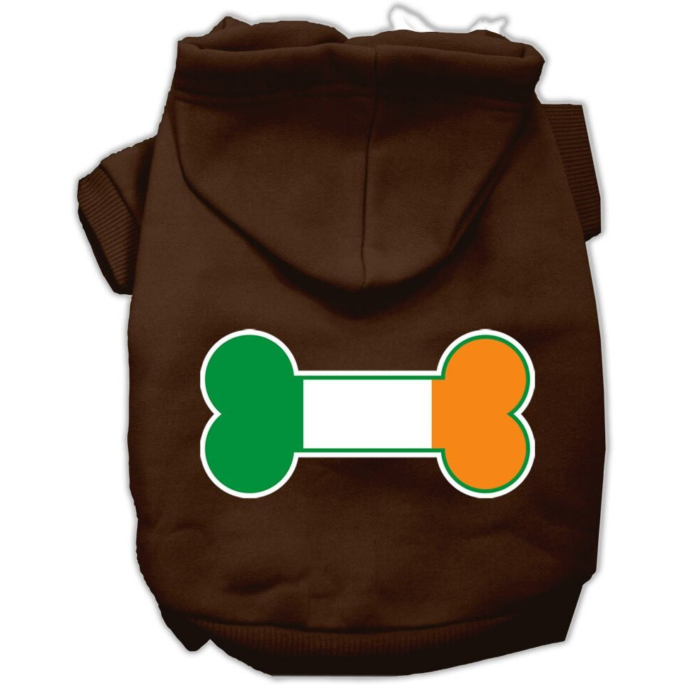 Pet Dog & Cat Hoodie Screen Printed, &quotBone Shaped Ireland Flag" Brown 3XL (25-35 lbs.)