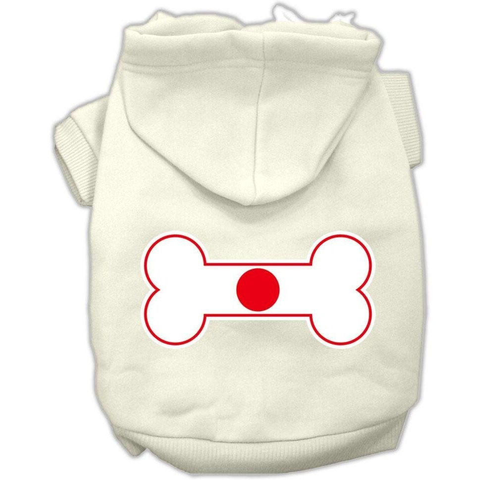Pet, Dog & Cat Hoodie Screen Printed, &quotBone Flag Japan" Cream 2XL (20-25 lbs.)