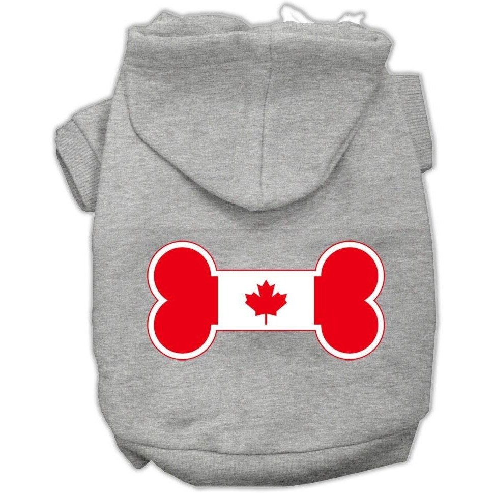 Pet, Dog & Cat Hoodie Screen Printed, &quotBone Shaped Canadian Flag" Gray SM (3-6 lbs.)