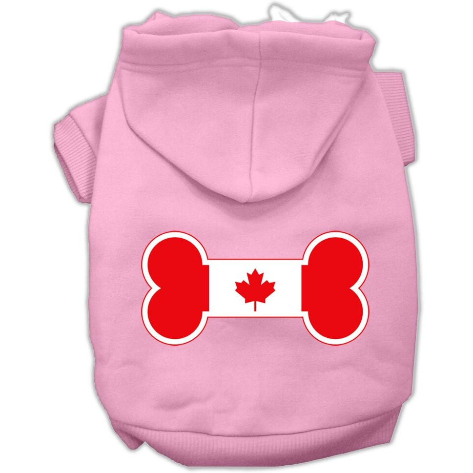 Pet, Dog & Cat Hoodie Screen Printed, &quotBone Shaped Canadian Flag" Light Pink XL (14-20 lbs.)