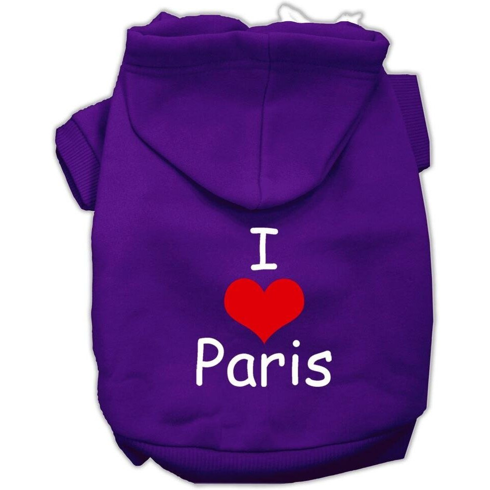 Pet, Dog & Cat Hoodie Screen Printed, &quotI Love Paris" Purple MD (6-10 lbs.)