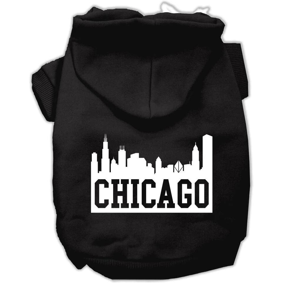 Pet, Dog & Cat Hoodie Screen Printed, &quotChicago Skyline" Black 2XL (20-25 lbs.)