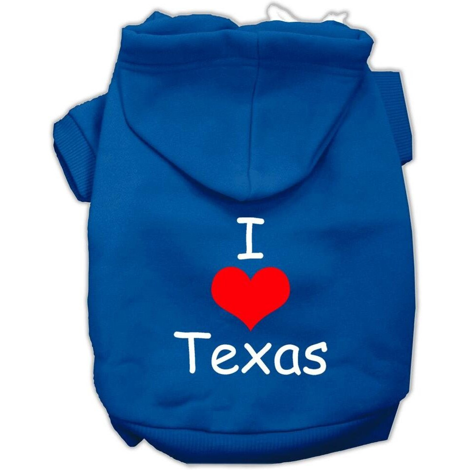 Mirage Pet Products I Love Texas Screen Print Pet Hoodies, Blue, Medium