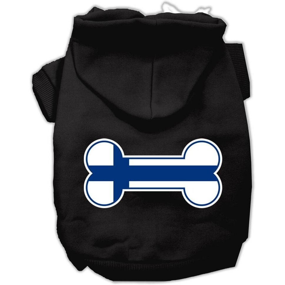 Pet, Dog & Cat Hoodie Screen Printed, &quotBone Shaped Finland Flag" Black LG (10-14 lbs.)