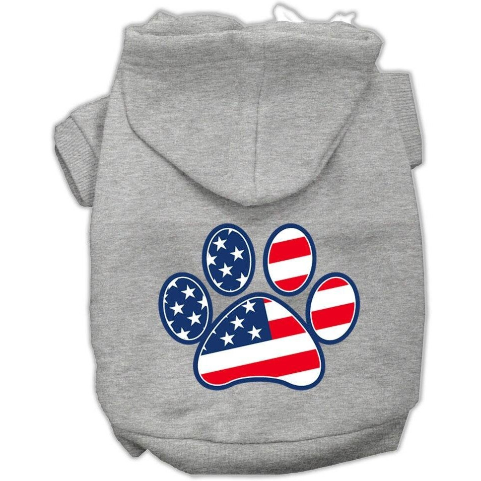 Pet Dog & Cat Hoodie Screen Printed, &quotPatriotic Paw" Gray SM (3-6 lbs.)