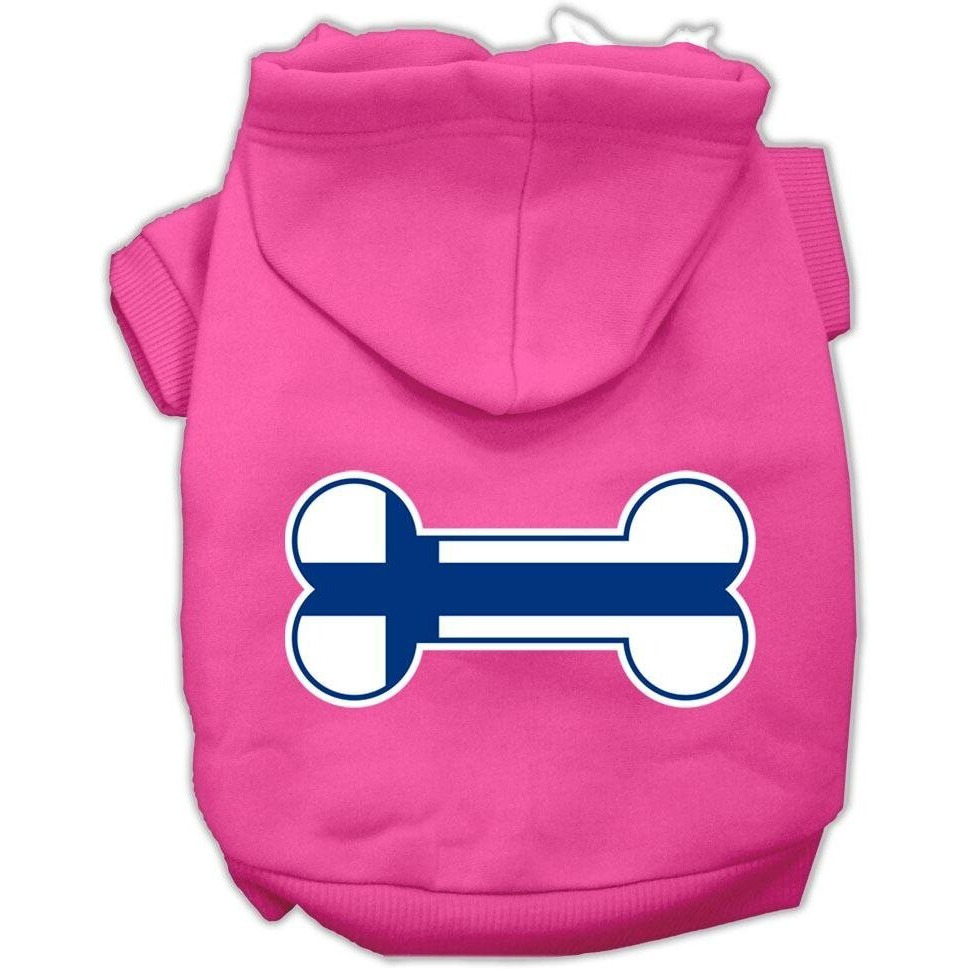 Pet, Dog & Cat Hoodie Screen Printed, &quotBone Shaped Finland Flag" Bright Pink XS (0-3 lbs.)