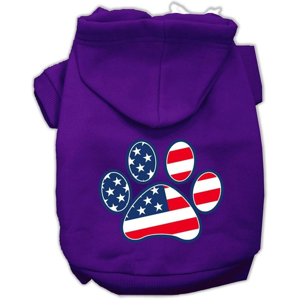 Pet Dog & Cat Hoodie Screen Printed, &quotPatriotic Paw" Purple SM (3-6 lbs.)