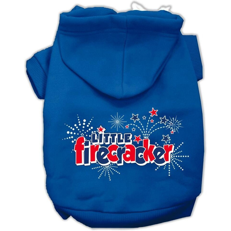 Pet Dog & Cat Hoodie Screen Printed, &quotLittle Firecracker" Blue 2XL (20-25 lbs.)