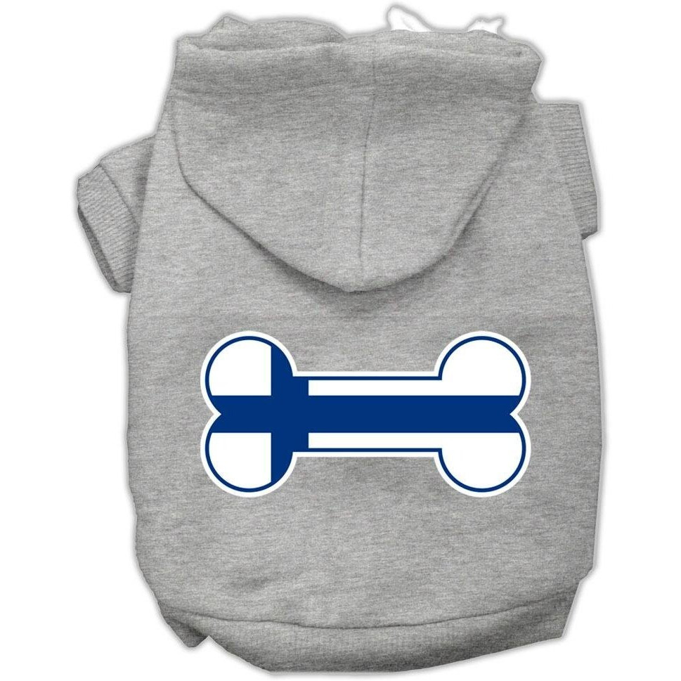 Pet, Dog & Cat Hoodie Screen Printed, &quotBone Shaped Finland Flag" Gray 3XL (25-35 lbs.)