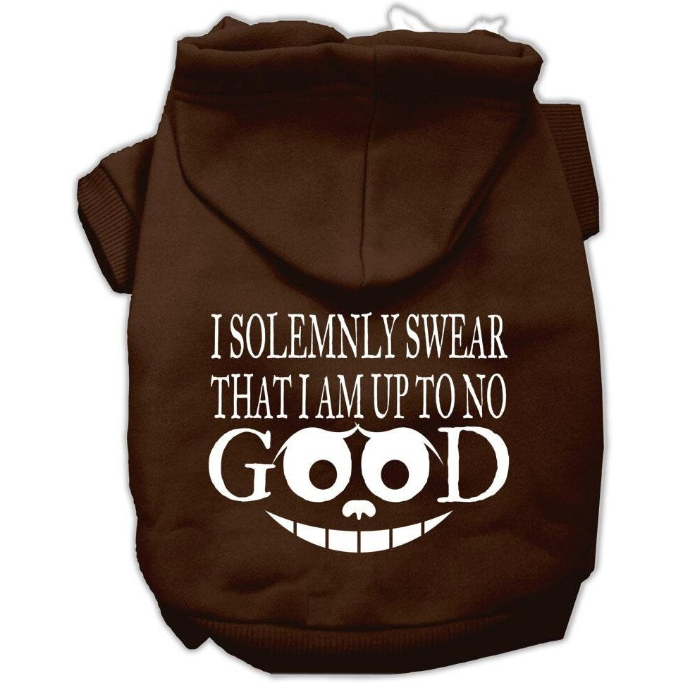 Pet Dog & Cat Hoodie Screen Printed, &quotI Solemnly Swear That I Am Up To No Good" Brown MD (6-10 lbs.)
