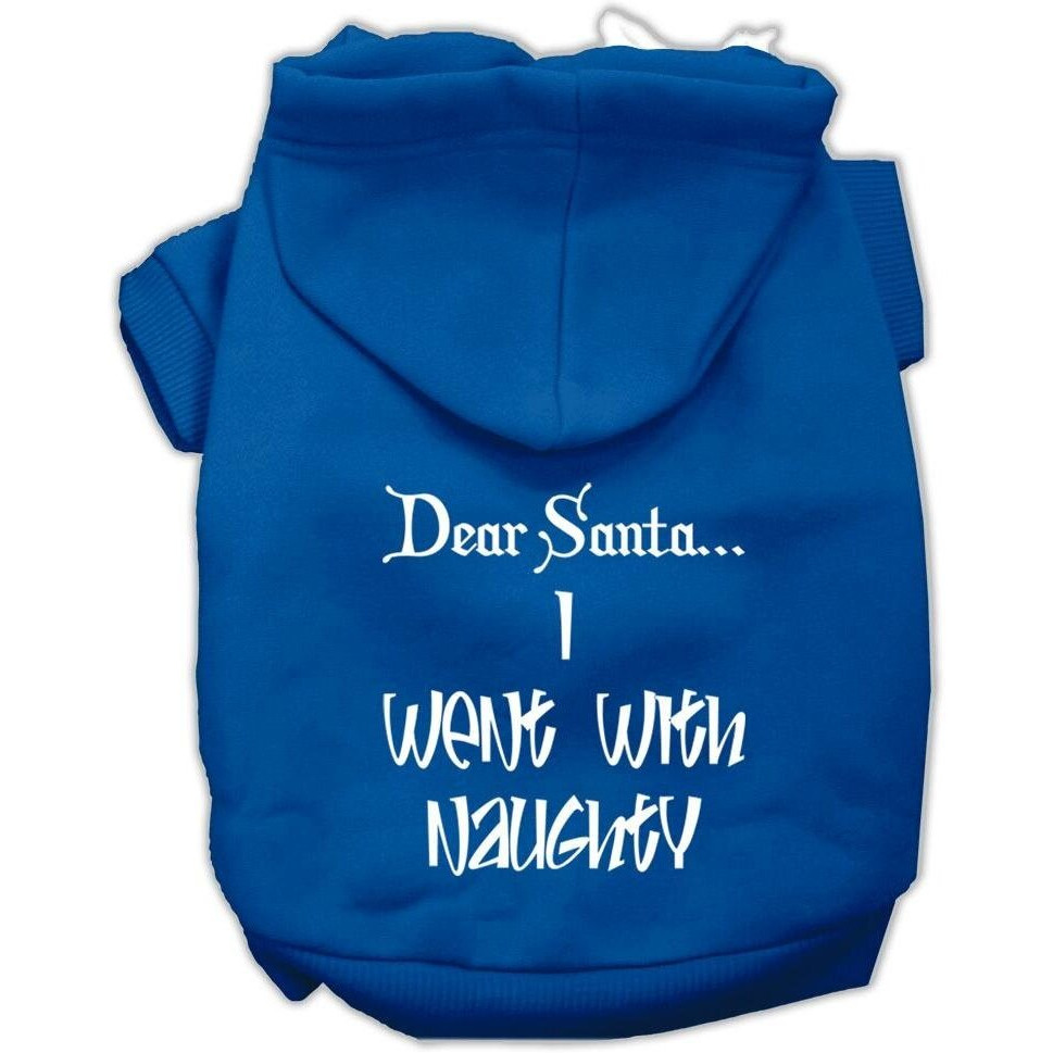 Christmas Pet Dog & Cat Hoodie Screen Printed, &quotDear Santa, I Went With Naughty" Blue 3XL (25-35 lbs.)