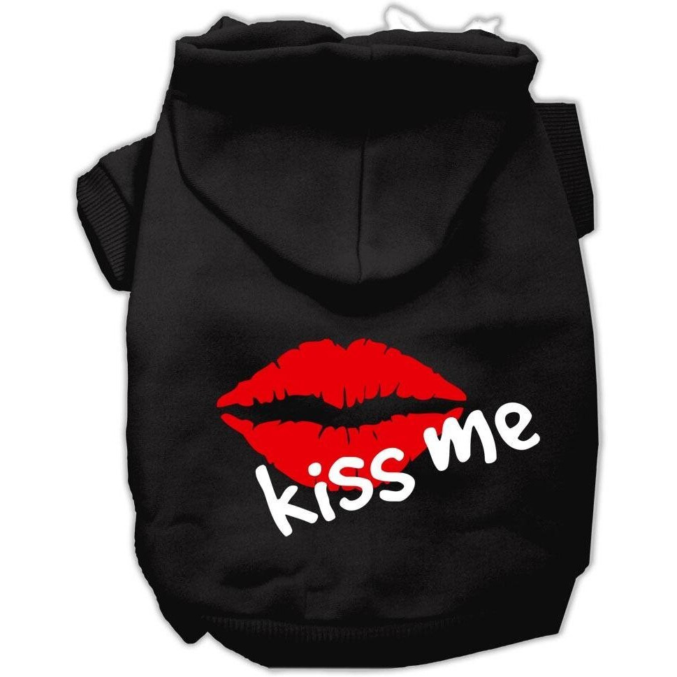 Pet Dog & Cat Hoodie Screen Printed, &quotKiss Me" Black MD (6-10 lbs.)