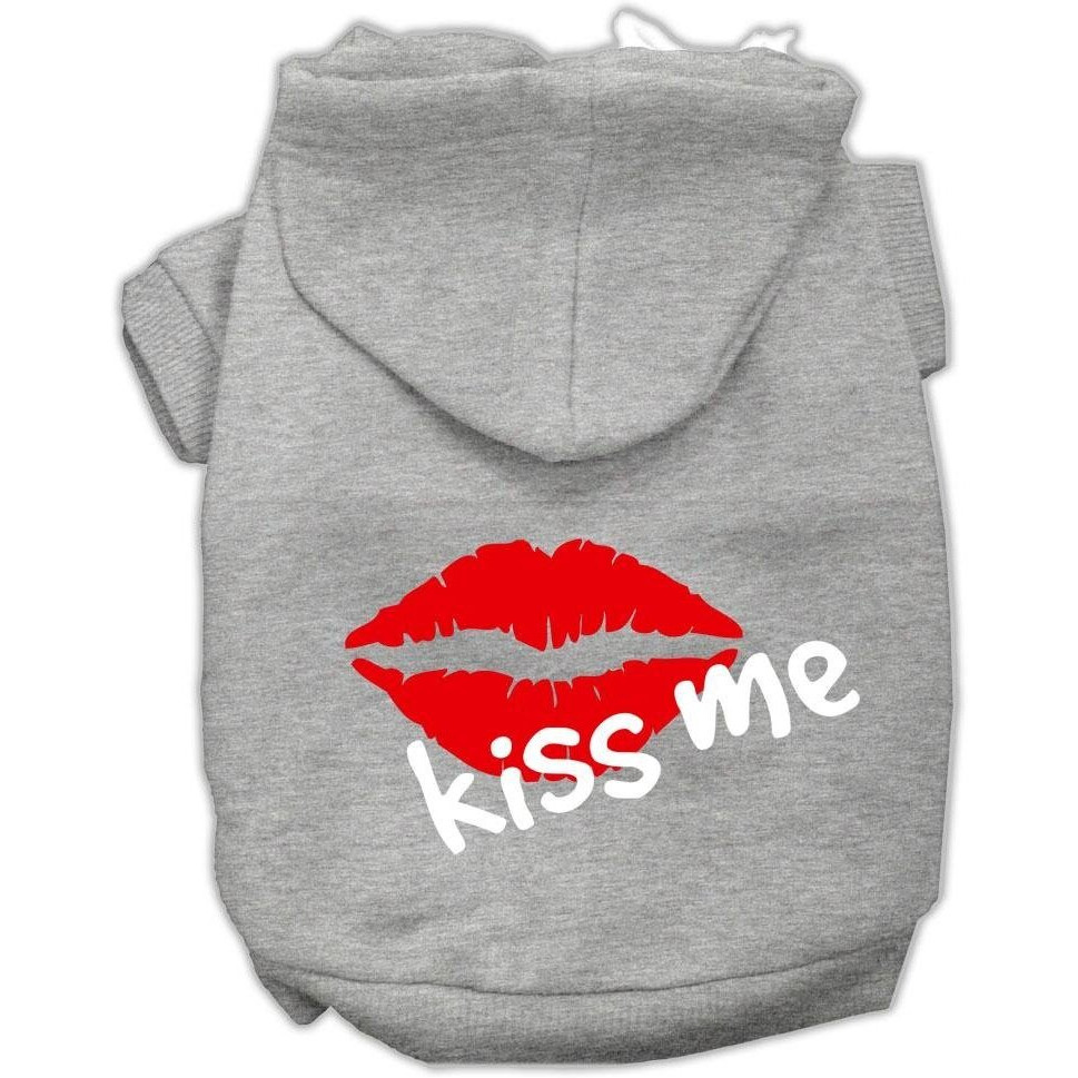 Pet Dog & Cat Hoodie Screen Printed, &quotKiss Me" Gray MD (6-10 lbs.)