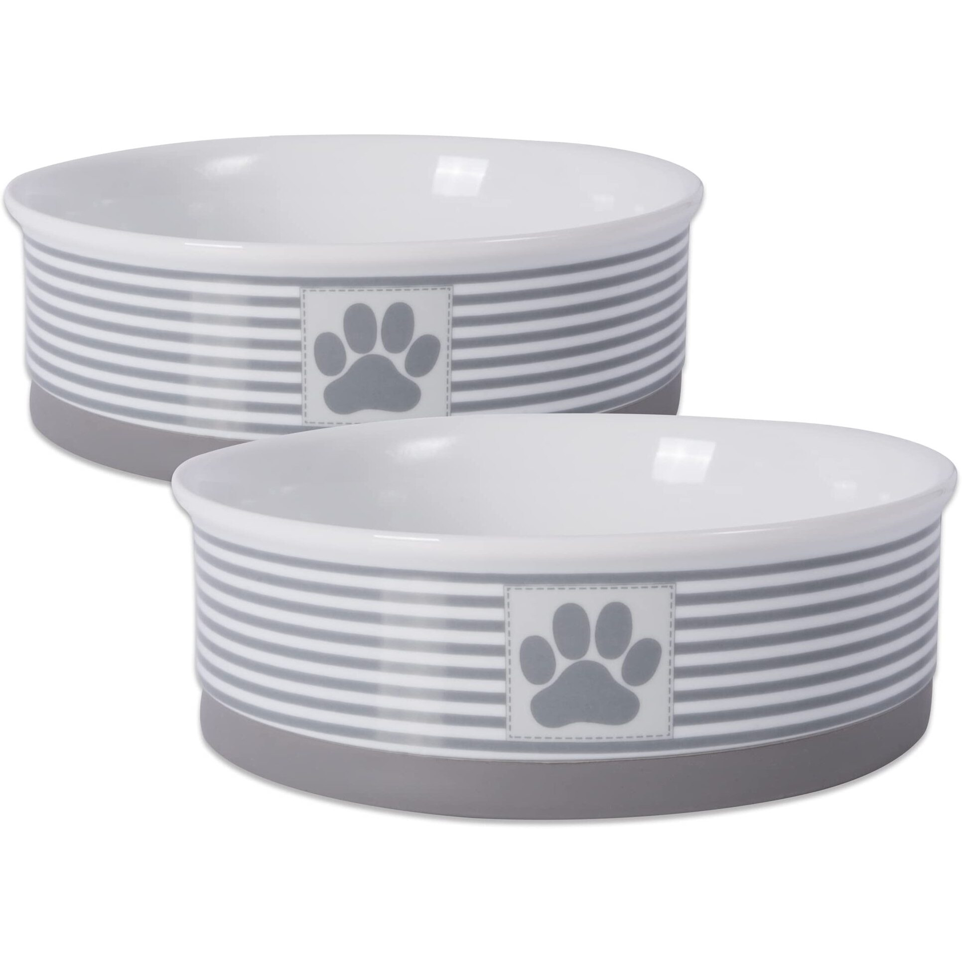 Bone Dry Paw & Patch Ceramic Pet Collection, Large Set, 7.5x2.4", Gray, 2 Piece