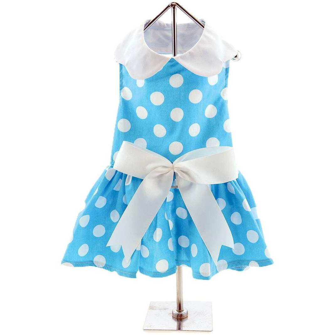 DOGGIE DESIGN Blue Polka Dot Dog Dress with Matching Leash