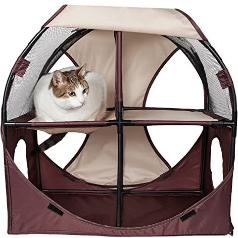 Pet Life Collapsible Soft Folding Pet Cat House, Khaki/Brown