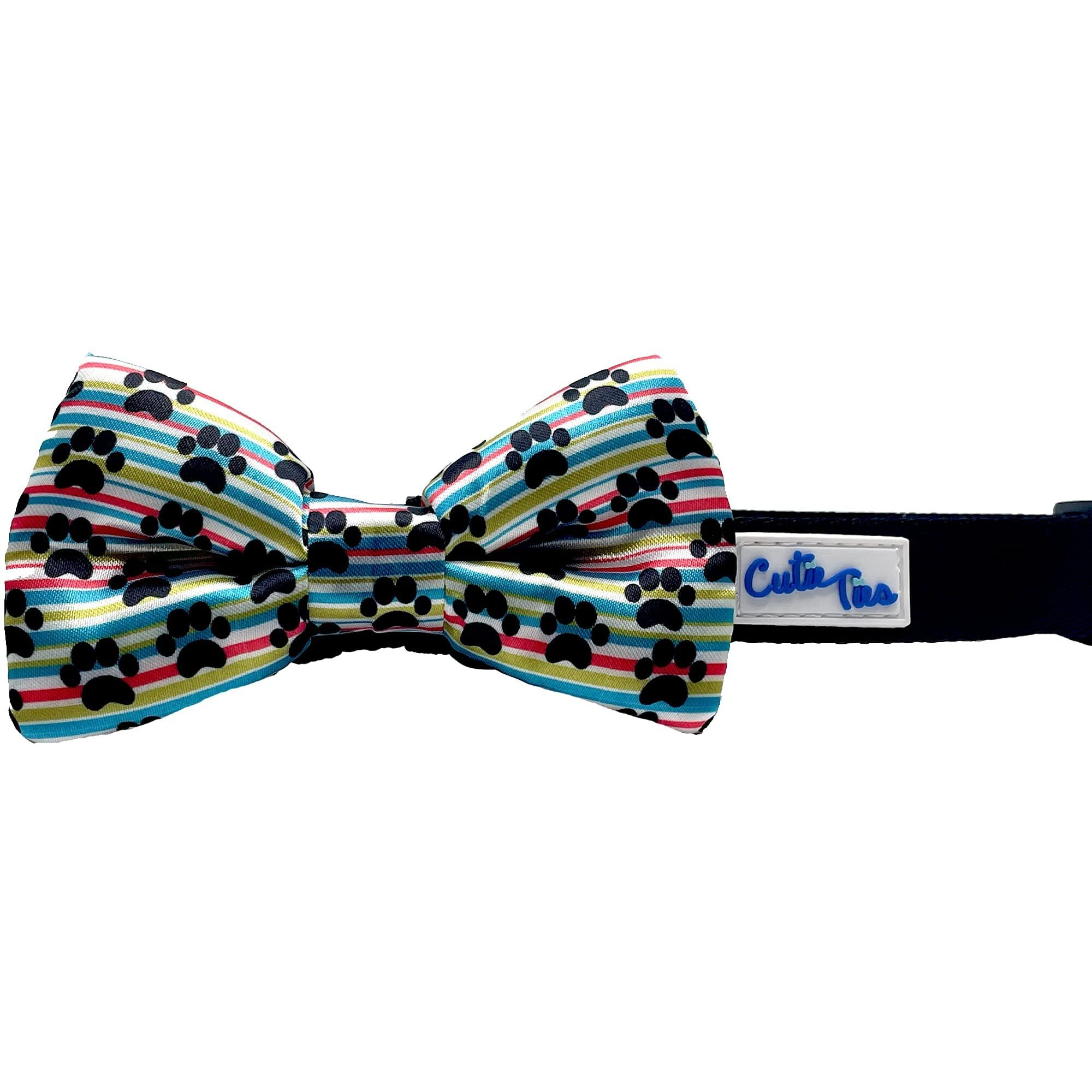 CUTIE TIES Dog Bow Tie Paw Print-2" x 4" Premium Quality Bow Ties for Dogs-Fancy Dog Tie with Slip Over Elastic Bands-Cute Dog Tie Fits Most Collars-Dog Tie for All Breeds (Paw Print)