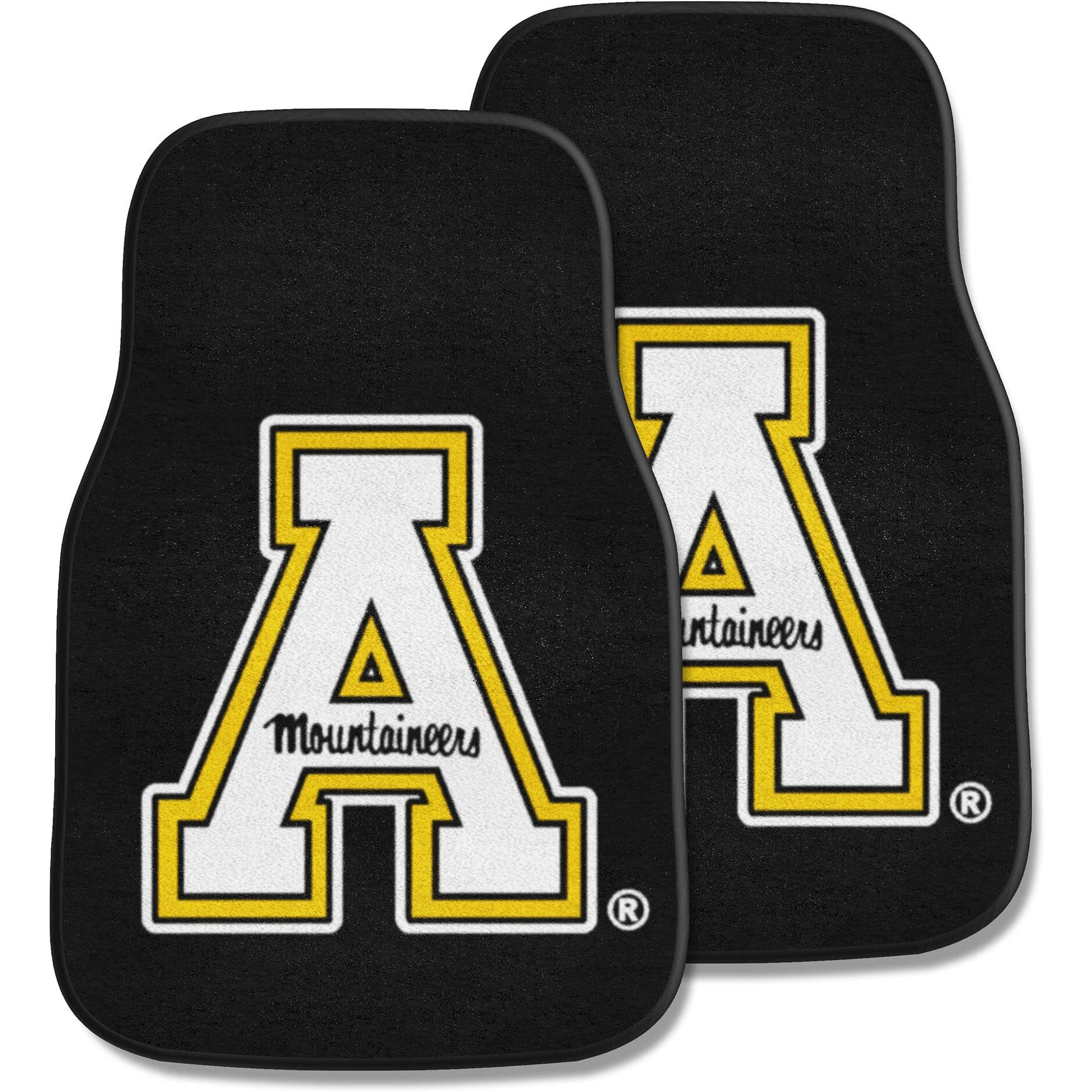 FANMATS 5184 Appalachian State Mountaineers Front 2-Piece Team Logo Carpet Car Mat Set, Front Row Automotive Floor Mats, Non-Slip Backing, Team Colors
