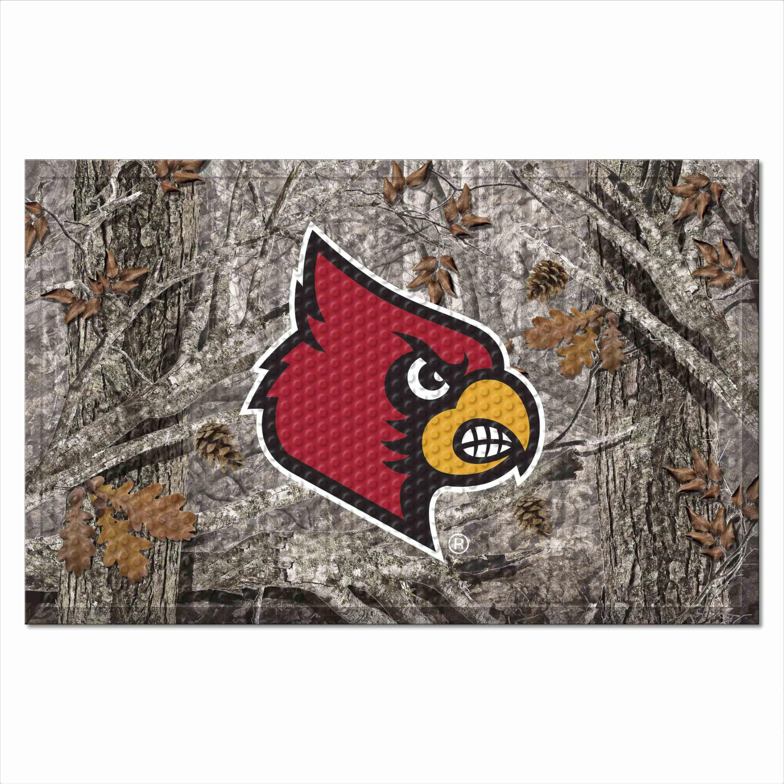FANMATS 19219 Louisville Cardinals Rubber Scraper Door Mat, Camo Color