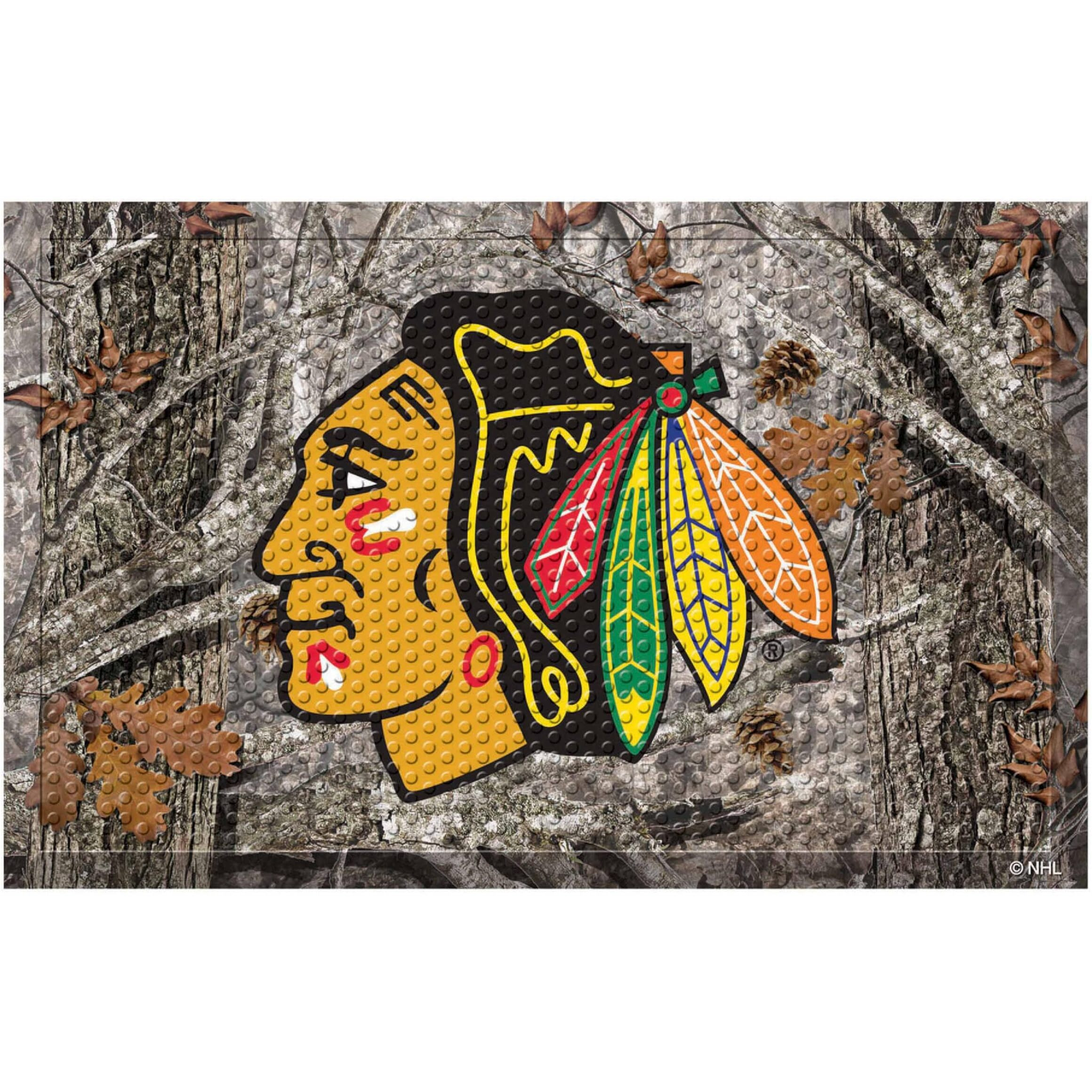 FANMATS 19135 Chicago Blackhawks Rubber Scraper Door Mat, Camo Color