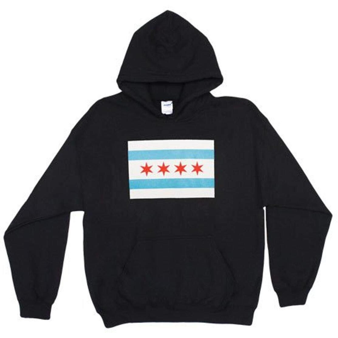 Fox Outdoor Products Chicago Flag Pullover Hoodie Sweatshirt, Black, Large